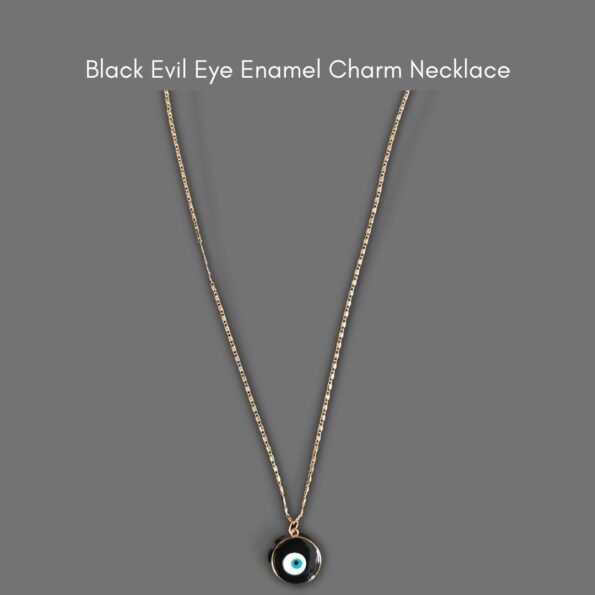 Black Evil Eye Enamel Charm Necklace_Plush Gifting Co