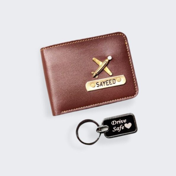 Brown Wallet + Drive Safe Keychain_Plush Gifting Co